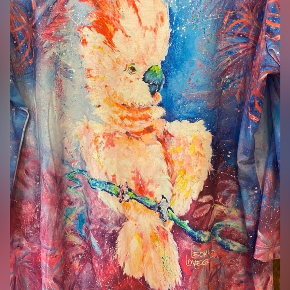 Leoma Lovegrove Pink Cockatoo Parrot Bird Tunic Top Sz Large Women’s - Picture 4 of 8